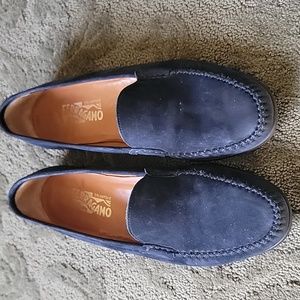 Ferragamo navy suede slip-on shoes